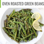 These oven roasted green beans are amazing enough to bring to Thanksgiving dinner. If you’re having a hard time getting your little one (or maybe even your husband) to eat greens then try this recipe! #easymeal #healthyeating #veggies