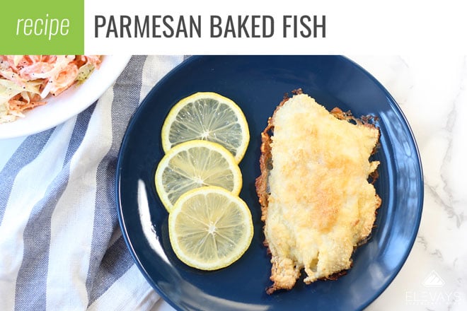 This quick and easy sheet pan parmesan battered fish recipe is going to be a new healthy family favorite. #healthyrecipe #easydinner #quickmeal #fish